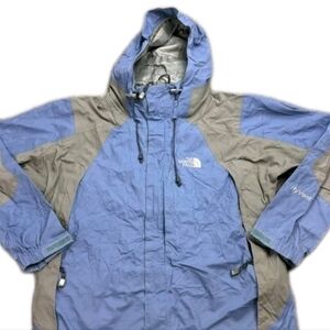 THE NORTH FACE HyVent Hooded Rain Jacket Women's L Blue & Grey Colorblock